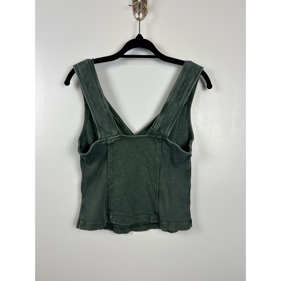PILCRO Anthropologie Ribbed Knit V Neck Tank Top Green Medium Cropped Festival - Picture 5 of 5